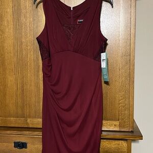 Scarlett Red Ruched Sheath Midi Dress V-neck